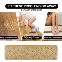 Thumbnail for Chmadoxn 4-Piece Non-Slip Stair Treads, Self-Adhesive Striped Carpet Mats, Absorbent & Quiet Step Pads, Can Be Cut to Fit, Washable for Indoor Staircase Safety\u200b\u200b Beige