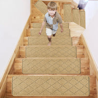 Thumbnail for Chmadoxn 4-Piece Non-Slip Stair Treads, Self-Adhesive Striped Carpet Mats, Absorbent & Quiet Step Pads, Can Be Cut to Fit, Washable for Indoor Staircase Safety\u200b\u200b Beige