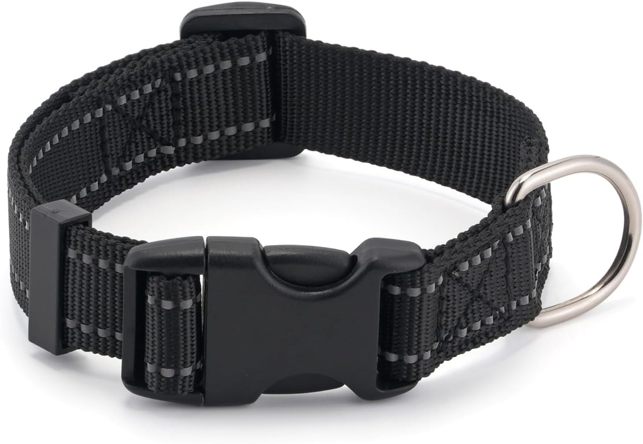 Dog Collar for Small Medium Dogs with Buckle, Breathable Adjustable Nyl Reflective Dog Collars, Black/Small