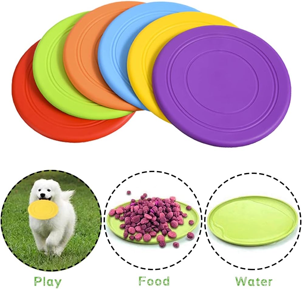 6 Pack Dog Flying Discs - Interactive, Soft Floating Saucer for Small, Medium Dogs - Safe on Teeth