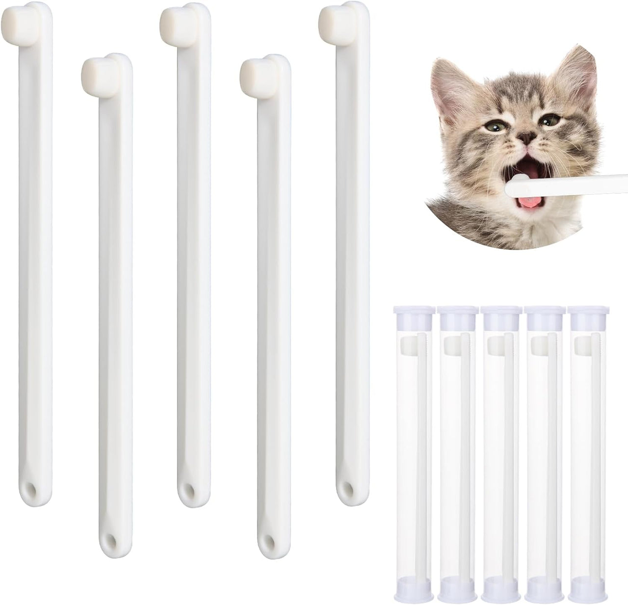 Petluno Small Dog & Cat Toothbrush 5 Set, Micro Nano Bristles to Clean pet Teeth Toothbrushes, Puppy Dogs Pet Tooth Cleaning Kit with Storage Box（White