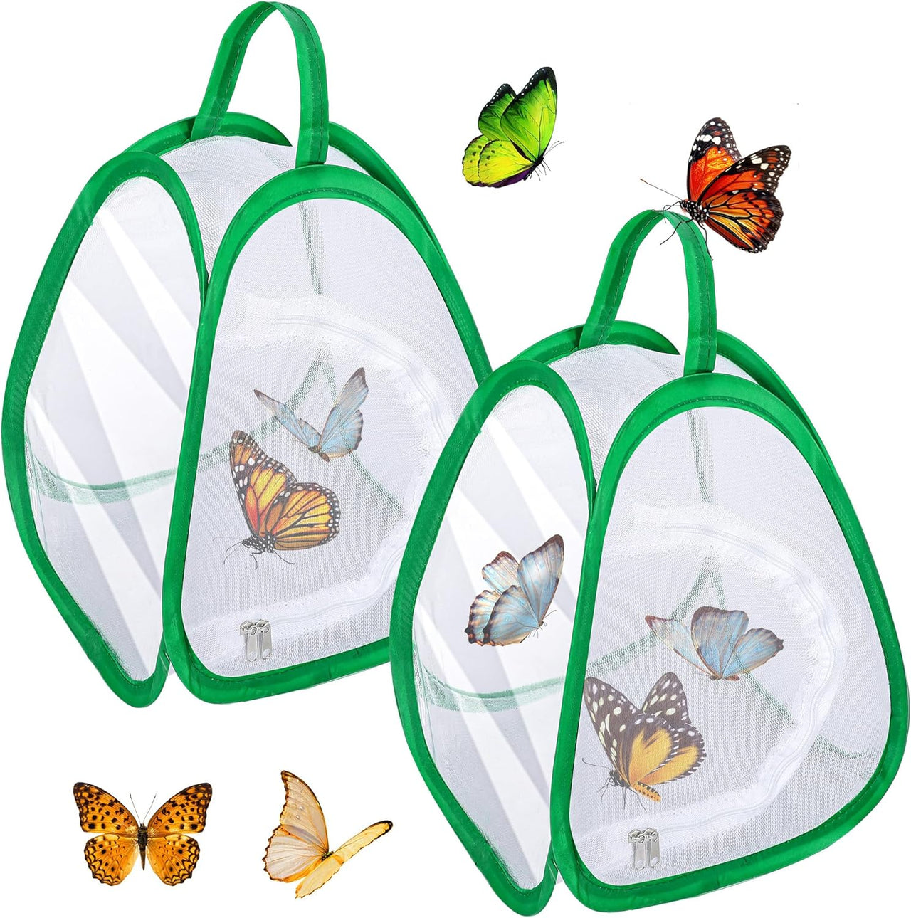 2 Pcs Mini Butterfly Habitat Cage- 10 x 8.8 x 8 Inch Collapsible Insect Mesh Cage- Portable Butterfly Net Habitat with Zipper for Transporting and Raising