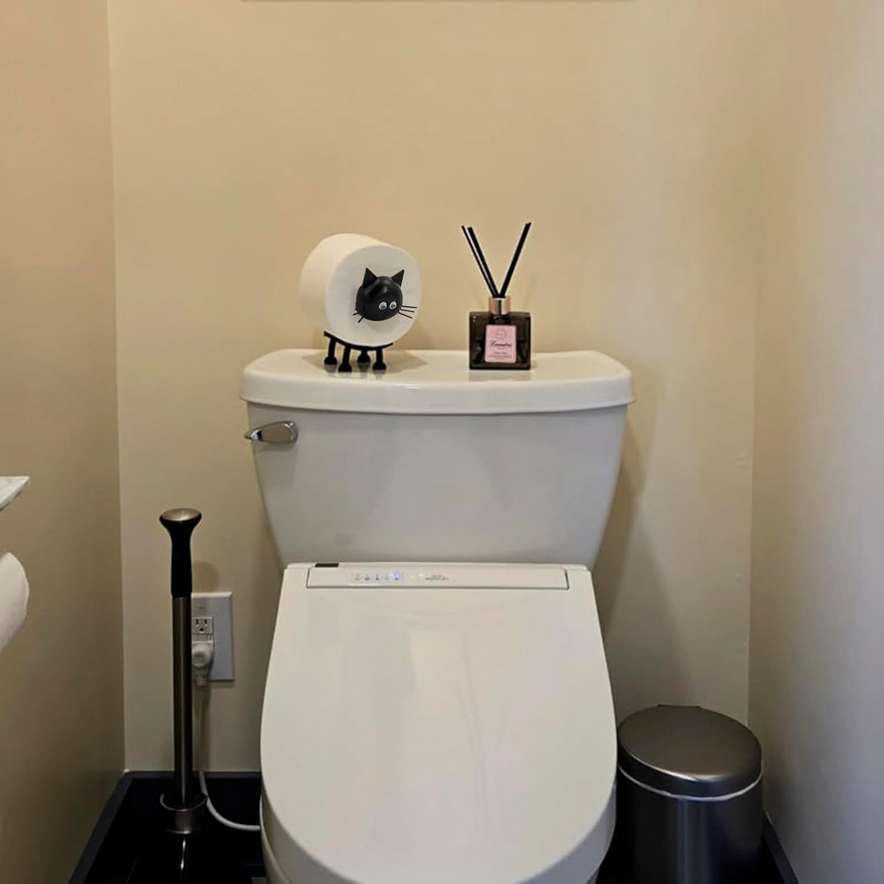 Cat Toilet Roll Holder: Tissue Paper Storage Stand - 3D Printed Black Loo Holder Bathroom Set for Shelf Housewarming Gift Decor (Cat-1Pcs) Cat-1pcs