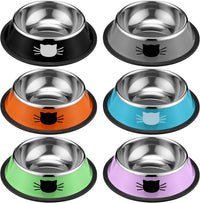 Thumbnail for 6 Pcs Cat Bowls for Food and Water Dishes Stainless Steel Pet 7 oz Anti Slip Metal Dish with Removable Rubber Base Thick Feeding Indoor Kitten Small Dog(Classic Color) Classic Color