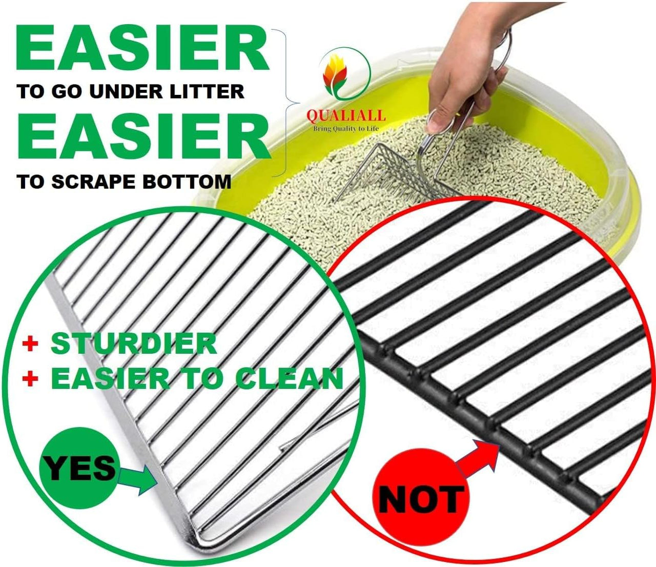 Metal Cat Litter Scoop, Fast and Clean Clumping Kitty Litter Scooper with Holder, Flat Ledging Edge, Large Solid and Comfy! All Metal Fun Maker, Say No to Dirty and Loose Handle,1+2pcs
