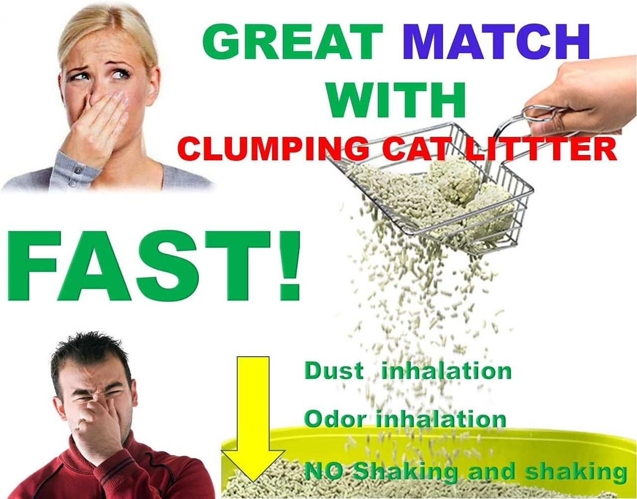 Metal Cat Litter Scoop, Fast and Clean Clumping Kitty Litter Scooper with Holder, Flat Ledging Edge, Large Solid and Comfy! All Metal Fun Maker, Say No to Dirty and Loose Handle,1+2pcs