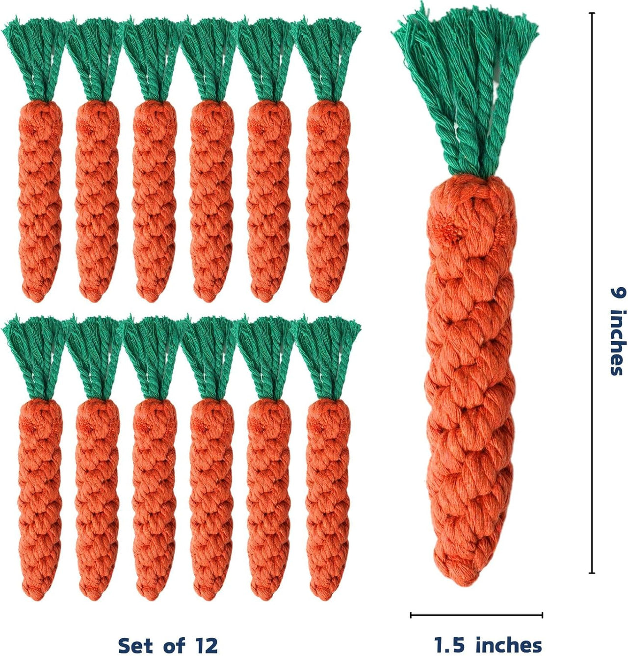 12 PCS Carrot Dog Rope Toys for Dogs, Durable Chew Toys for Aggressive Chewers, Entertainment & Interaction, Teeth Cleaning and Chewing, All-Cotton