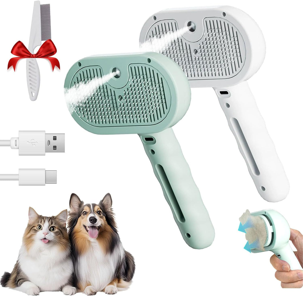 Kivori Pet Grooming Brush, Kivori All in One Pet Grooming Brush, 3-in-1 Pet Water Steam Spray Grooming Comb for Cats and Dogs (2pcs-a)