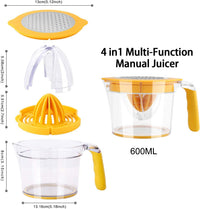 Thumbnail for Citrus Lemon Orange Juicer Manual Hand Squeezer, Fruit Juicer Lime Press with Built-in Measuring Cup and Grater and Egg separator, Non-Slip Silicone Handle, 20OZ