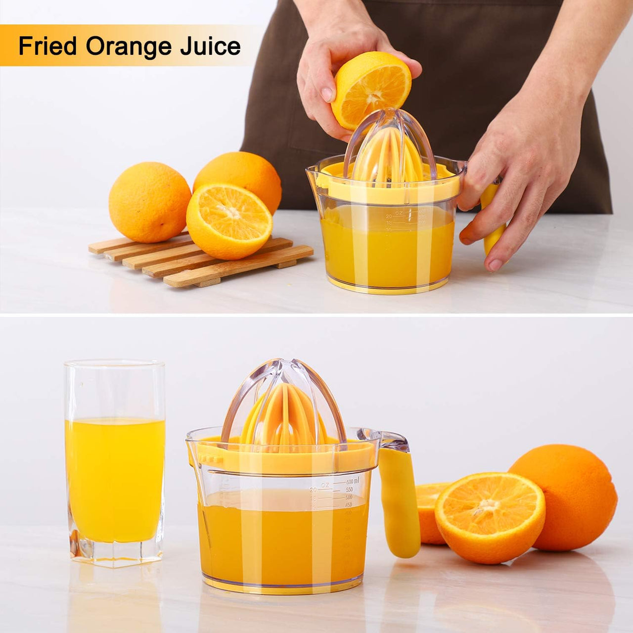 Citrus Lemon Orange Juicer Manual Hand Squeezer, Fruit Juicer Lime Press with Built-in Measuring Cup and Grater and Egg separator, Non-Slip Silicone Handle, 20OZ