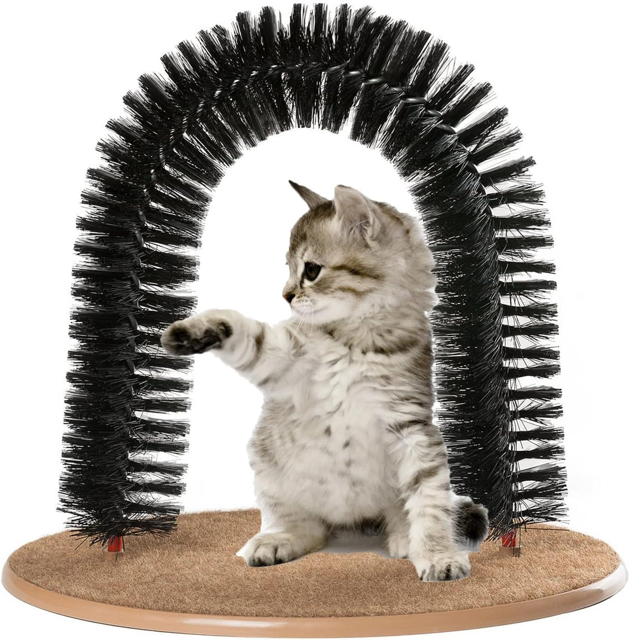 Cat Self Groomer, Scratching Post & Interactive Toys - Arch Scratcher with Brush for Grooming & Shedding, Scratch Pad, and Catnip