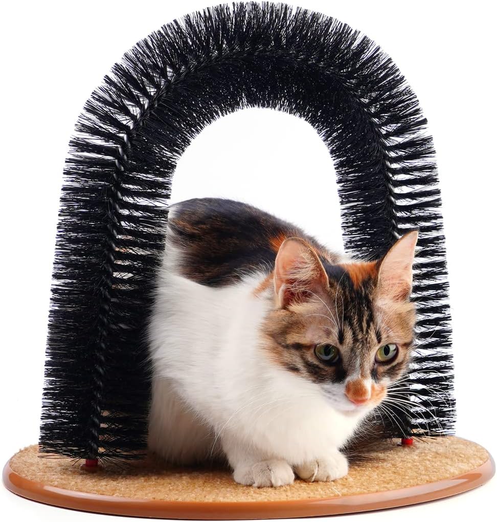 Cat Self Groomer, Scratching Post & Interactive Toys - Arch Scratcher with Brush for Grooming & Shedding, Scratch Pad, and Catnip