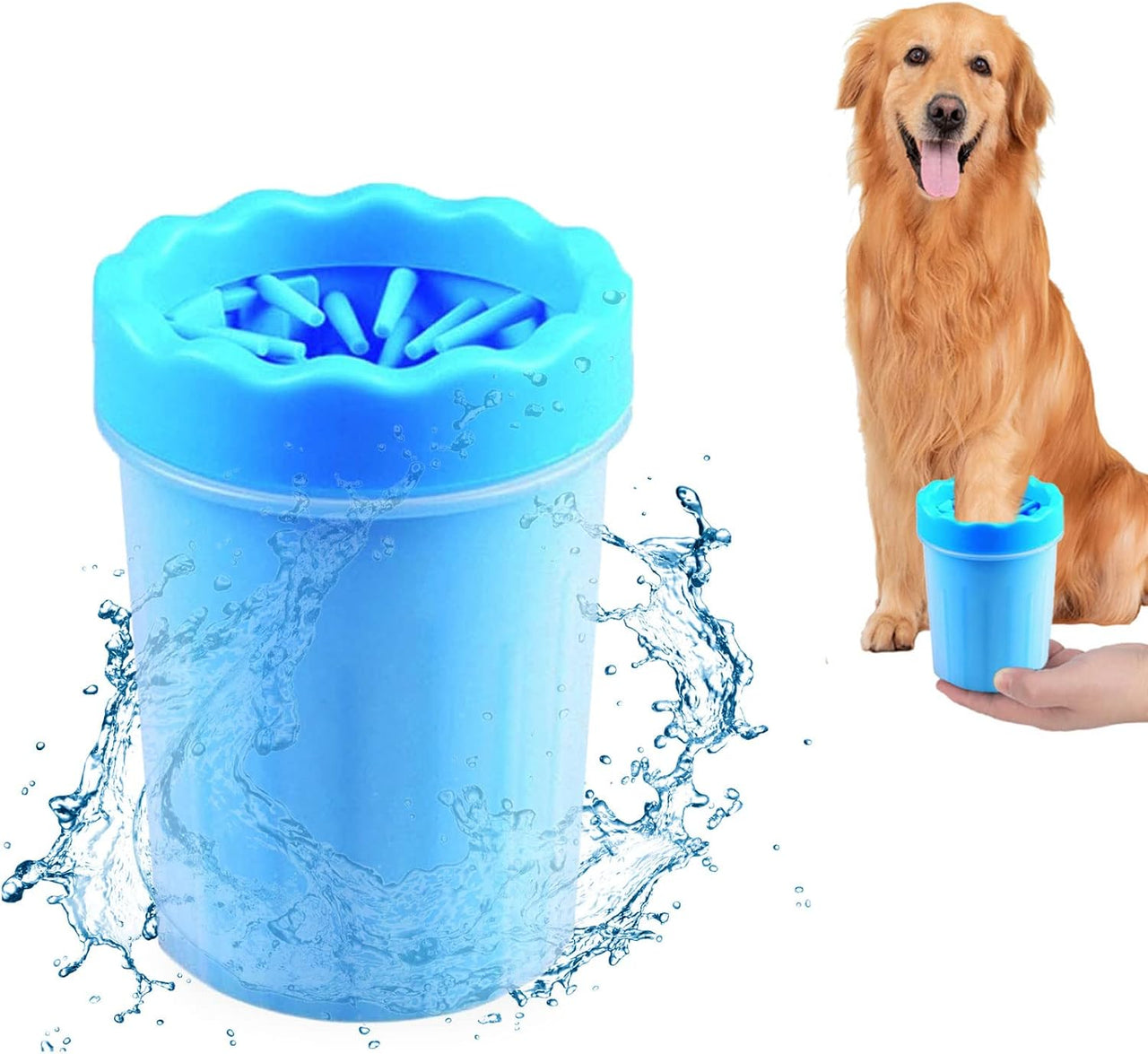 2 In 1 Portable Silicone Pet Cleaning Brush - Muddy Paw Washer Cup for Dogs and Cats, Grooming Foot Cleaner Gift for Pet Owners (Blue, Small)
