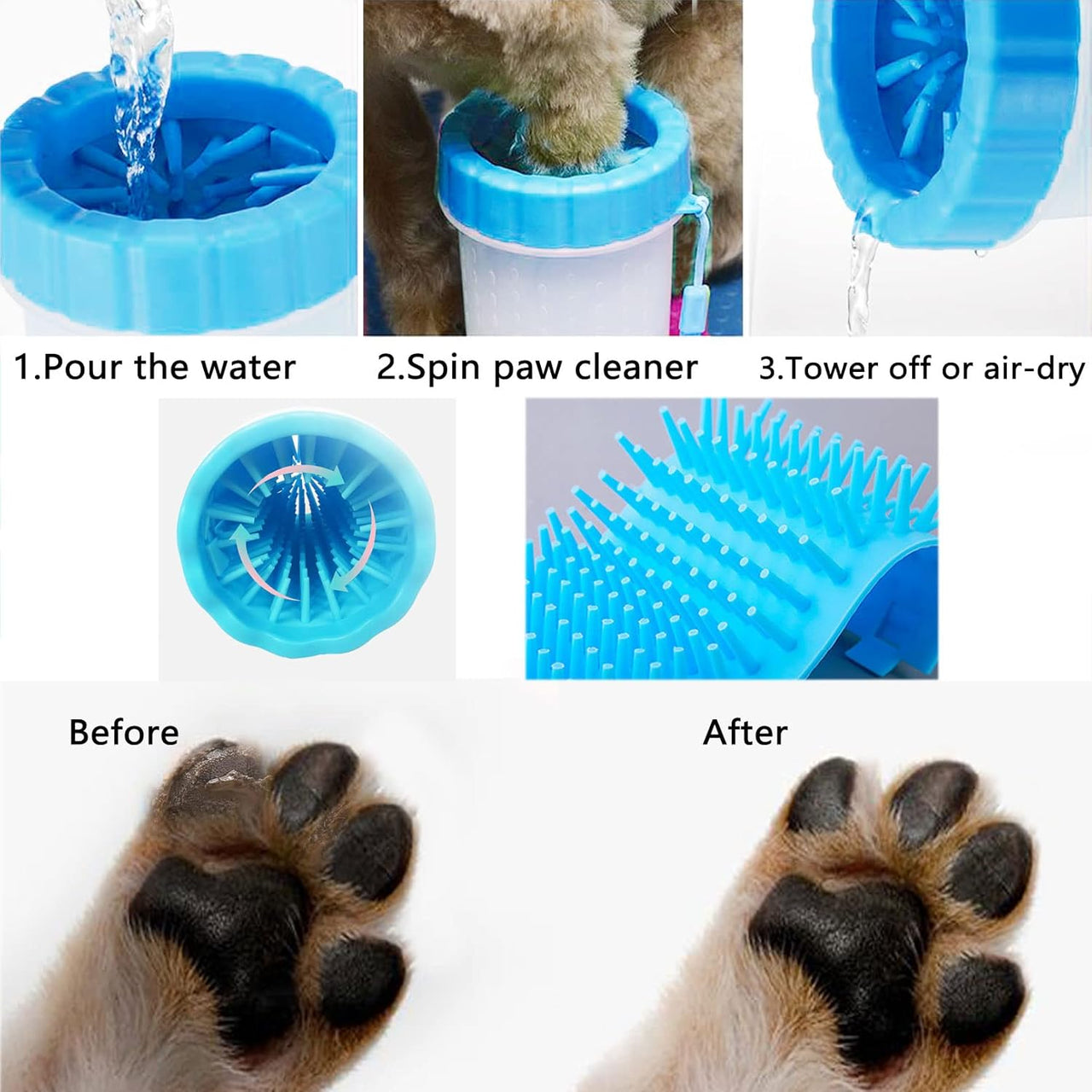 2 In 1 Portable Silicone Pet Cleaning Brush - Muddy Paw Washer Cup for Dogs and Cats, Grooming Foot Cleaner Gift for Pet Owners (Blue, Small)