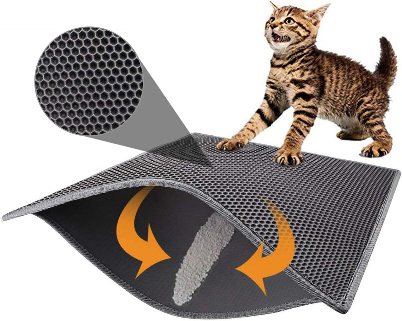 Cat Litter Mat Trapper - 76 x 61cm Honeycomb Double Layer Tapis Litiere Chat -Traps Messes, Easy Clean and Durable (Gray)