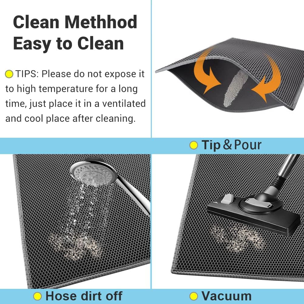 Cat Litter Mat Trapper - 76 x 61cm Honeycomb Double Layer Tapis Litiere Chat -Traps Messes, Easy Clean and Durable (Gray)