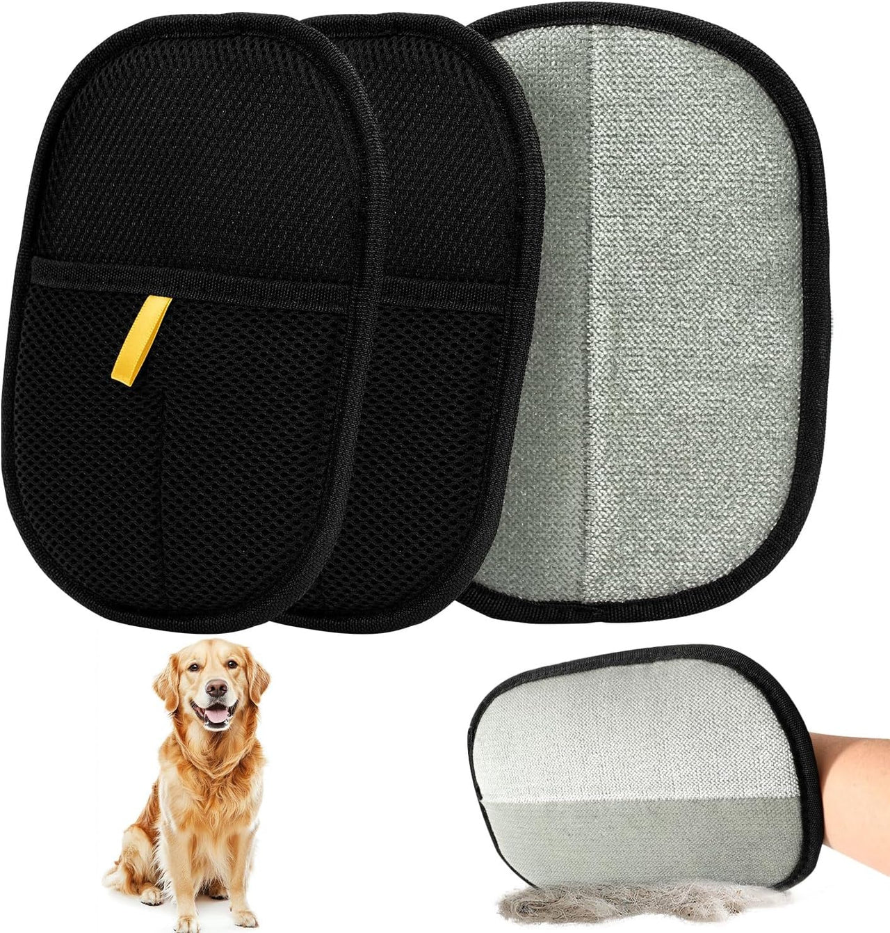 3PCS Double-Sided Pet Hair Remover Gloves, Electrostatic Cat Dog Pet Grooming Gloves, Pet Hair Remover for Carpet Couch Car, Versatile Pet Hair Remover for Washing Deshedding Grooming