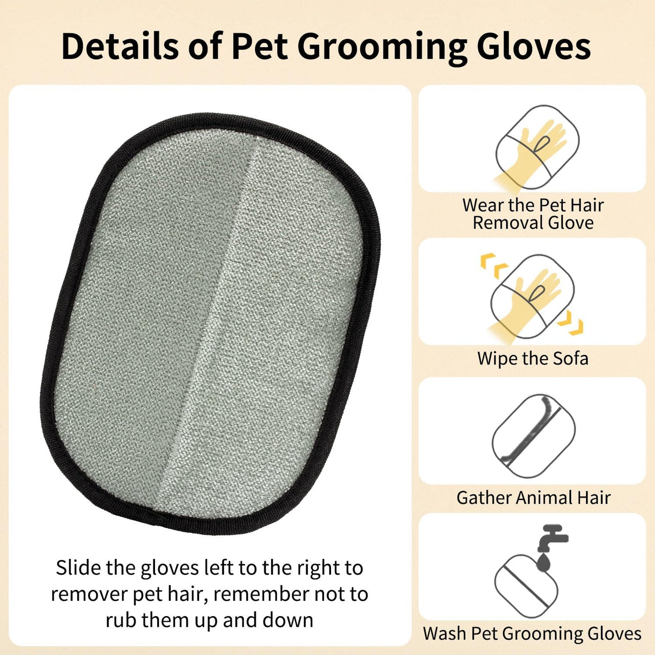 3PCS Double-Sided Pet Hair Remover Gloves, Electrostatic Cat Dog Pet Grooming Gloves, Pet Hair Remover for Carpet Couch Car, Versatile Pet Hair Remover for Washing Deshedding Grooming