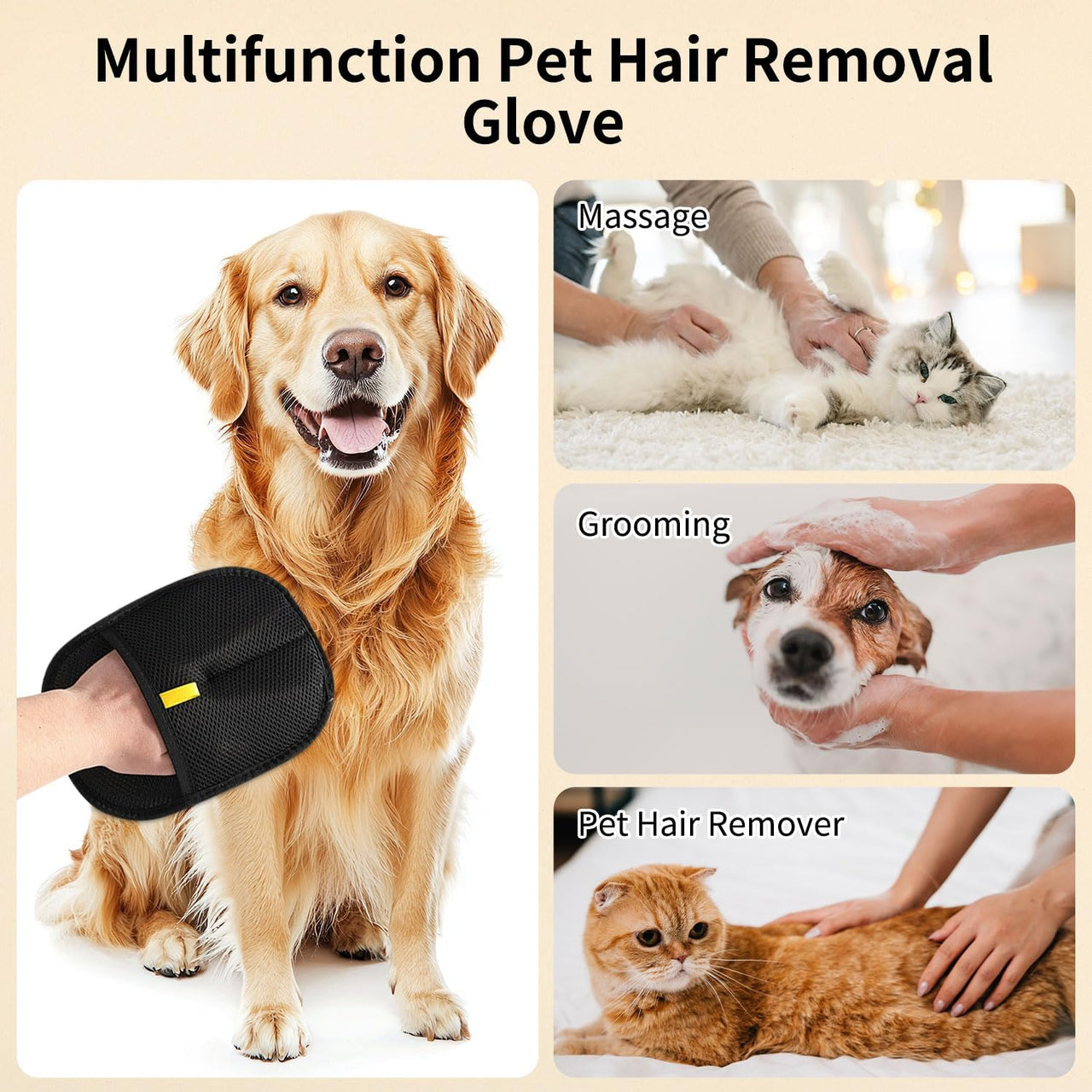 3PCS Double-Sided Pet Hair Remover Gloves, Electrostatic Cat Dog Pet Grooming Gloves, Pet Hair Remover for Carpet Couch Car, Versatile Pet Hair Remover for Washing Deshedding Grooming