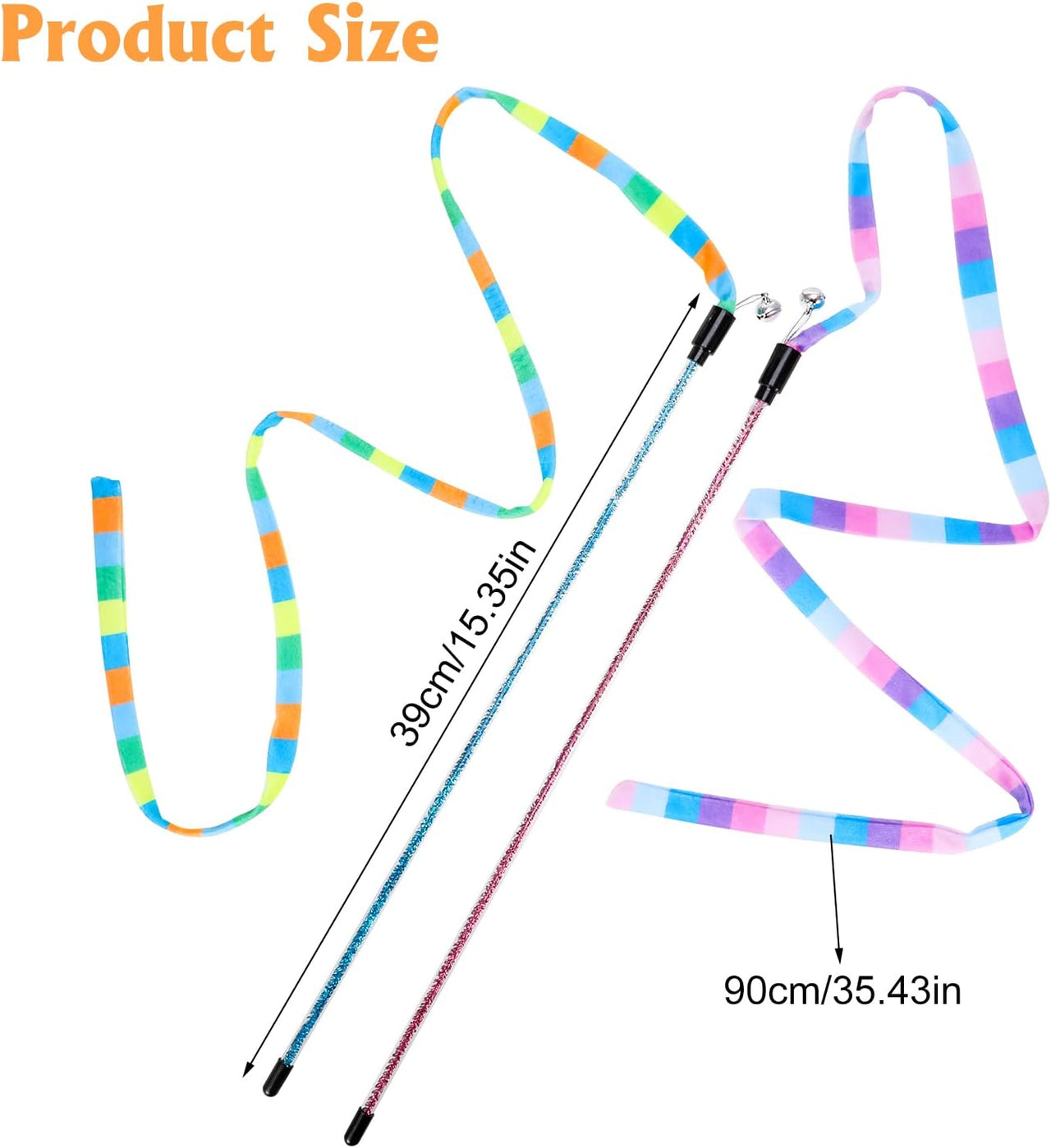 3 Pack Cat Wand Toy, Interactive Cat Rainbow Wand Toys, Interactive Cat Teaser Wand String, Rainbow Cat Teaser Wand String Plush Toy with Bell for Kitten Cat Exerciser Playing