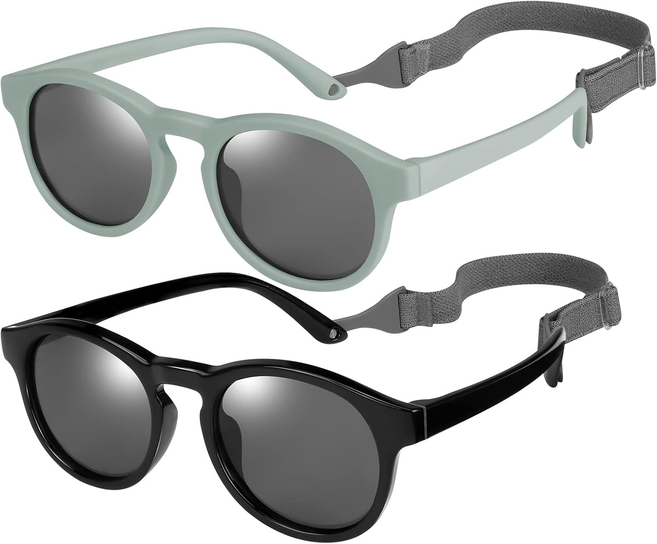 2 PCS Baby Toddler Sunglasses with Strap Kids Polarized Sun Glasses UV-400 Flexible Frame Unbreakable Sunglasses for Boys and Girls Age 0-3