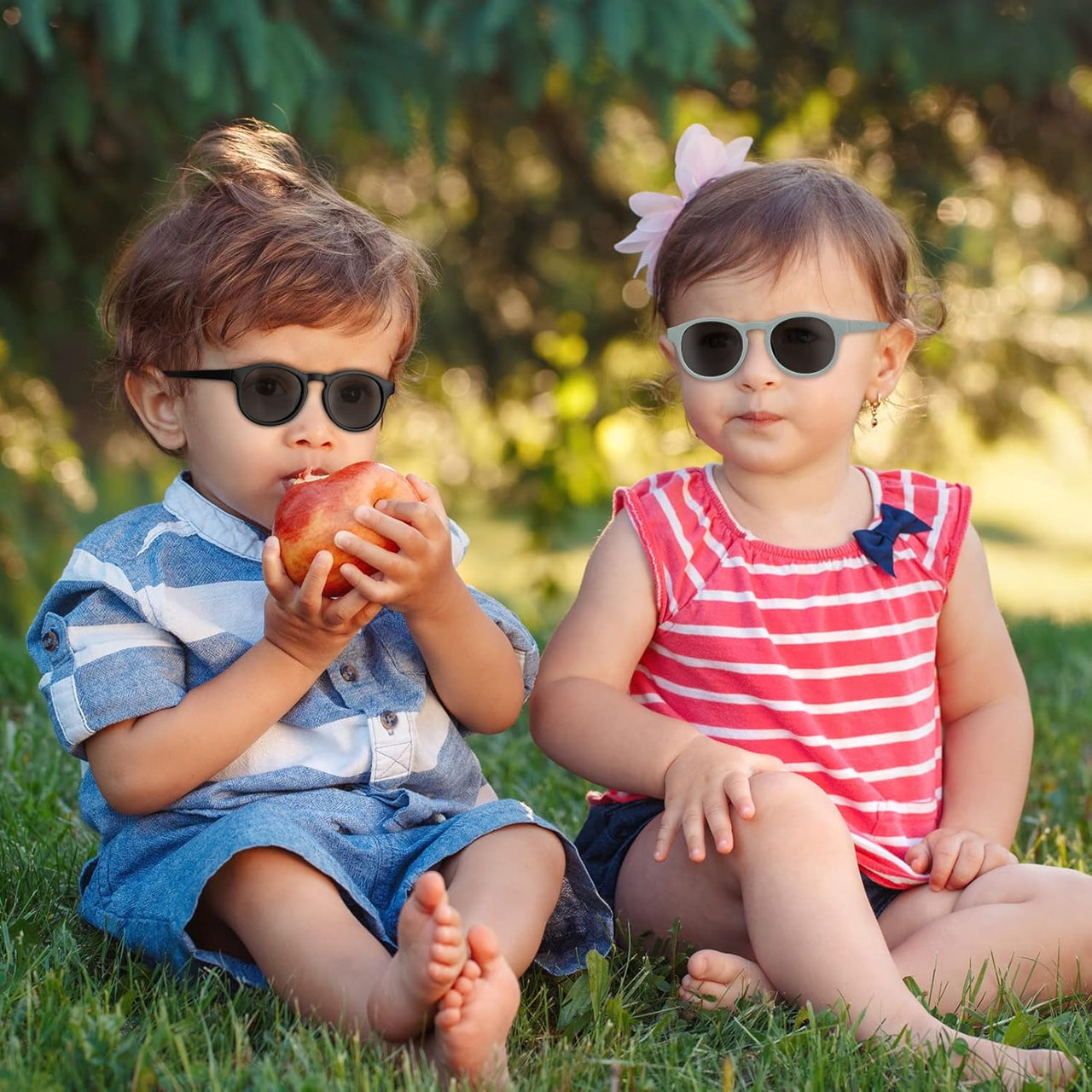 2 PCS Baby Toddler Sunglasses with Strap Kids Polarized Sun Glasses UV-400 Flexible Frame Unbreakable Sunglasses for Boys and Girls Age 0-3