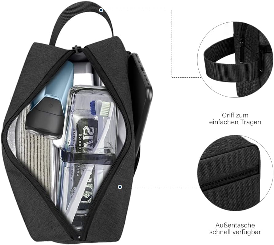 Waterproof Toiletry Bag for Men - Travel Shaving & Cosmetic Organizer with Handle, Portable Gym Shower Bathroom Essentials Bag, Durable Water-Resistant Toiletries Accessories (Black)