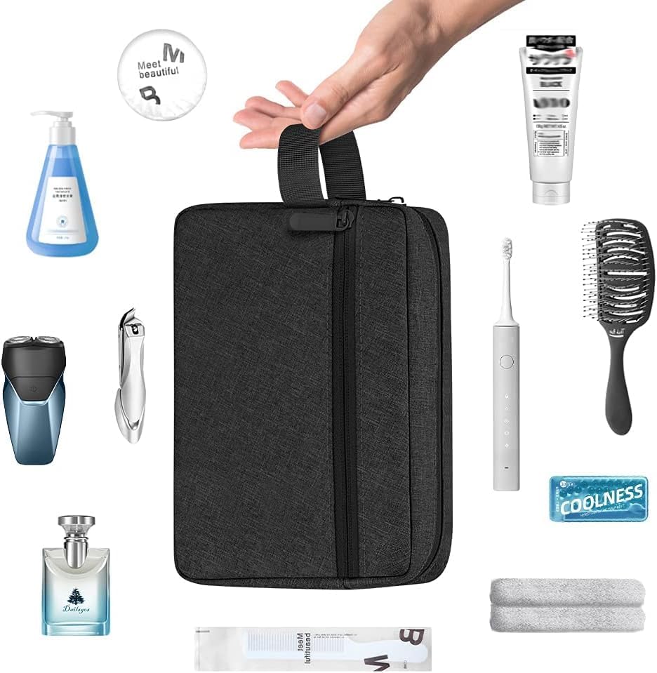 Waterproof Toiletry Bag for Men - Travel Shaving & Cosmetic Organizer with Handle, Portable Gym Shower Bathroom Essentials Bag, Durable Water-Resistant Toiletries Accessories (Black)