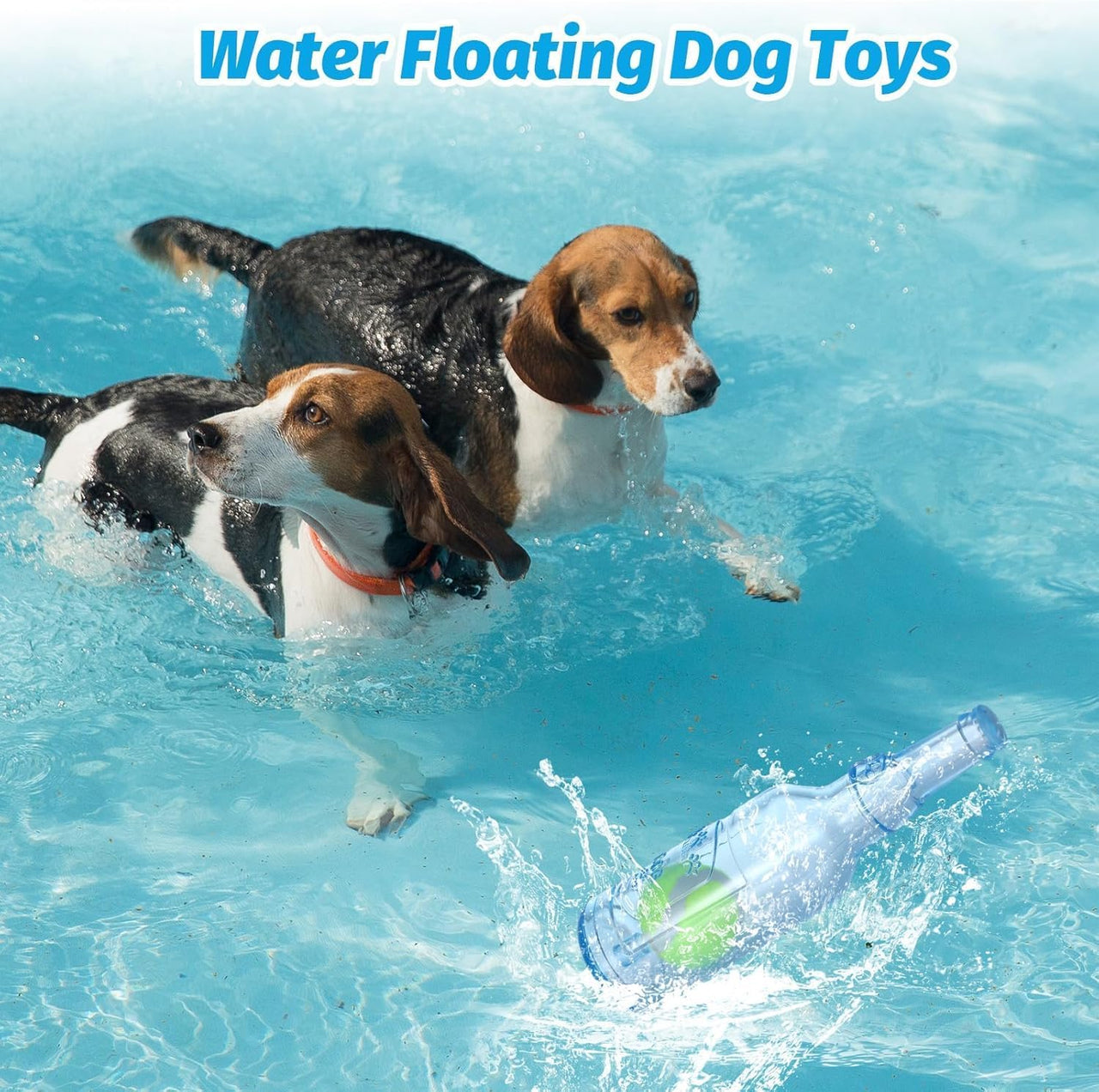Water Bottle Dog Toy, Crunchnplay Bottle Toy,Crunchnplay Dog Chew Bottle Toys Squeaky,Rubber Water Bottle Toys with Tennis Ball,Interactive Fetch Toy for Play and Training,Small (Blue, Small)