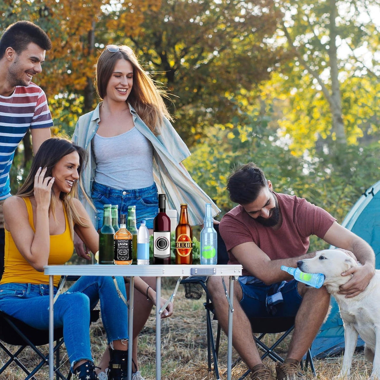 Water Bottle Dog Toy, Crunchnplay Bottle Toy,Crunchnplay Dog Chew Bottle Toys Squeaky,Rubber Water Bottle Toys with Tennis Ball,Interactive Fetch Toy for Play and Training,Small (Blue, Small)