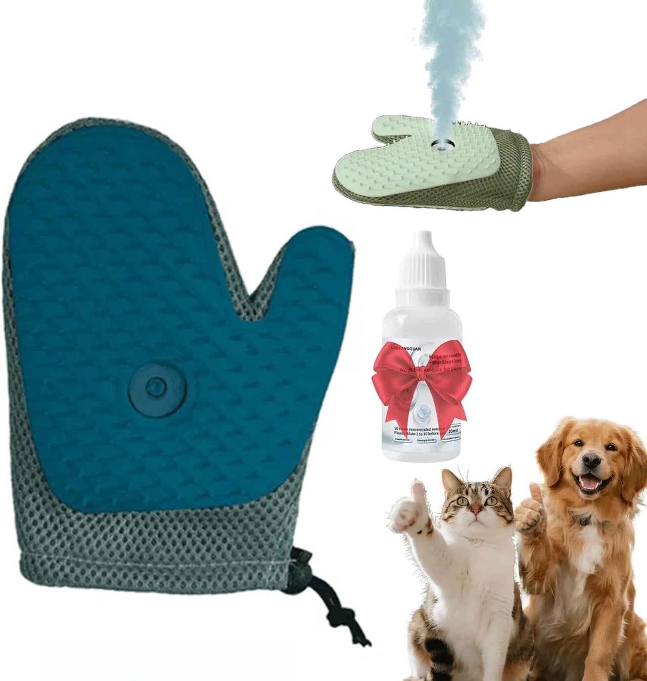 All-in-One Grooming Mist Glove for Pets, Grooming Mist Glove for Pets, Say Goodbye to Messy, Use Soothing Spray, Micro-Fine Spray to Lock Dandruff and Loose Hair (blue)