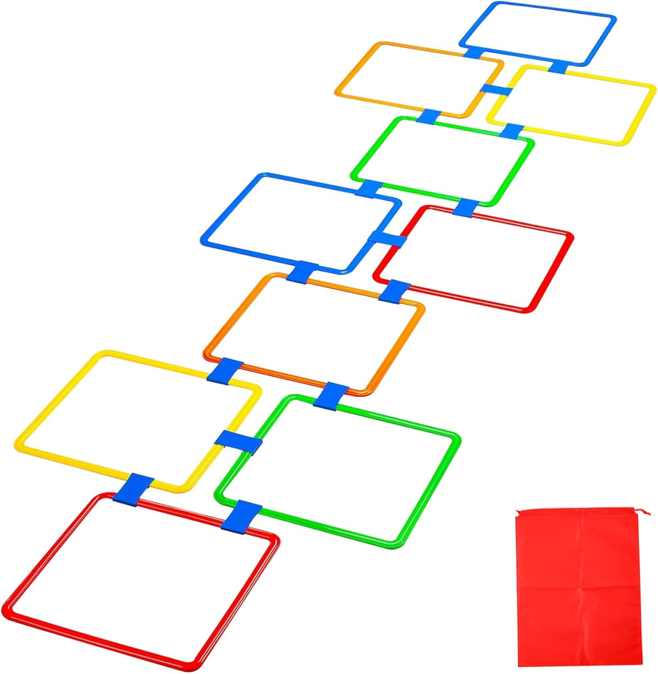 Hopscotch Rings Game, 10Pcs Square Hopscotch Rings 15 Inch Multi-Colored Obstacle Course Fun Play Kids Outdoor Play Equipment Squares, Rug