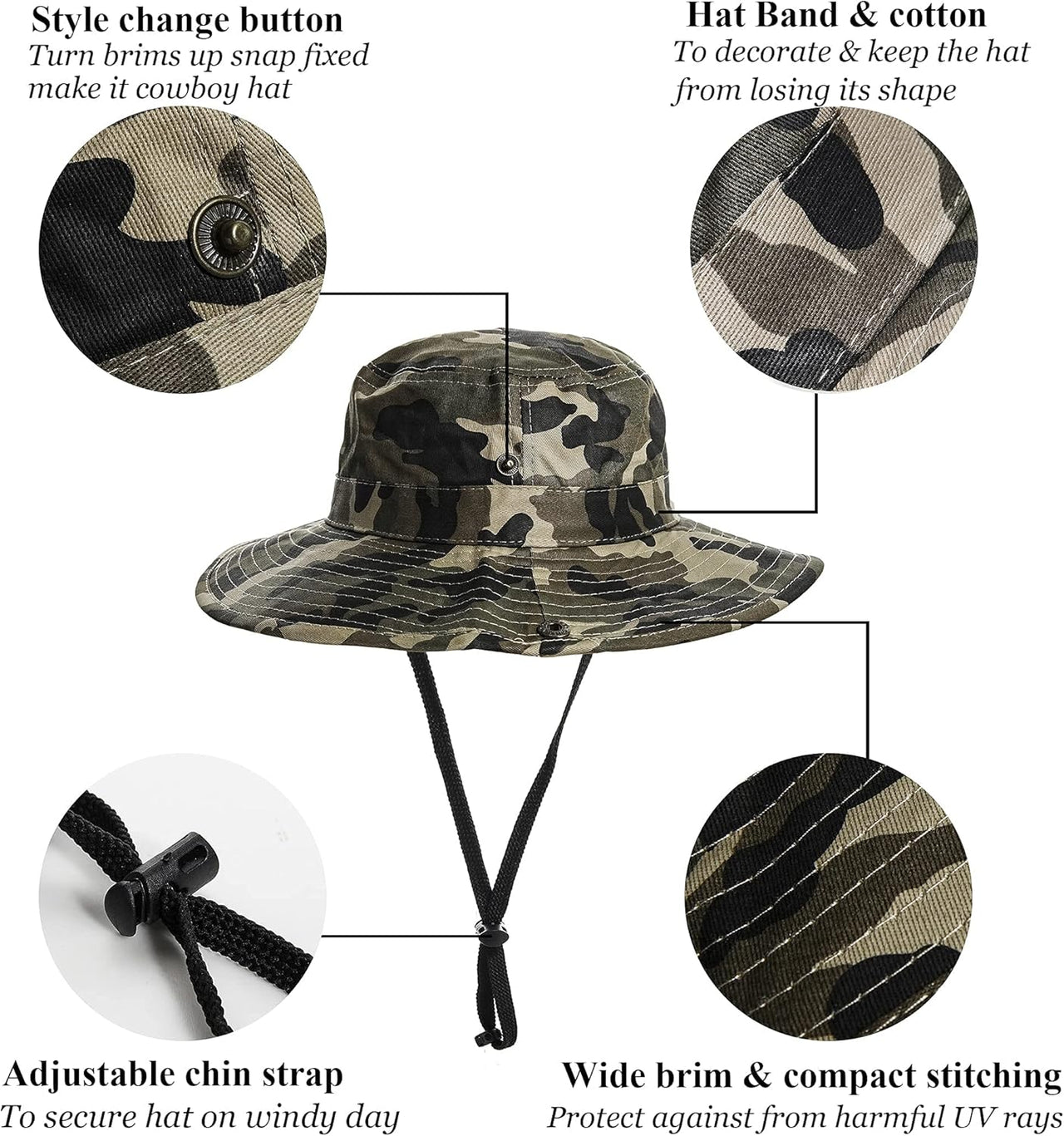 Boys Camo Sun-Bucket-Hat Summer Outdoor Safari Fishing-Hat Boonie-Cap for Big Kids 2-14Yrs