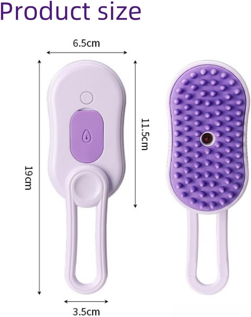 Puffease Spritz Defur Comb for Cats Dogs, Steam Pet Brush with Spray Function, Spray Defur Comb for Pet Bathing, Shedding & Grooming (Purple)