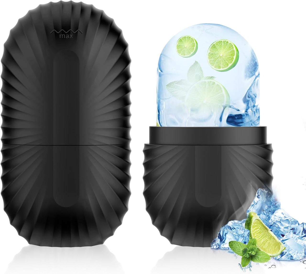 Ice Roller for Face and Eye, Silicone Ice Facial Roller Ice Holder, Face Ice Mold Skin Care, Face Icers Reusable Ice Cube Roller for Shrink Pores Anti Wrinkle Reduce Puffiness, Black