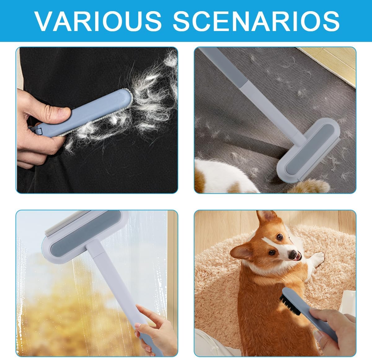 2 Pack 4 in 1 Pet Hair Remover for Couch & Furniture, Cat and Dog Hair Remover Pet Fur Cleaner Brush Hair Removal Tool for Clothing, Bedding, Sofa, Pet Bed