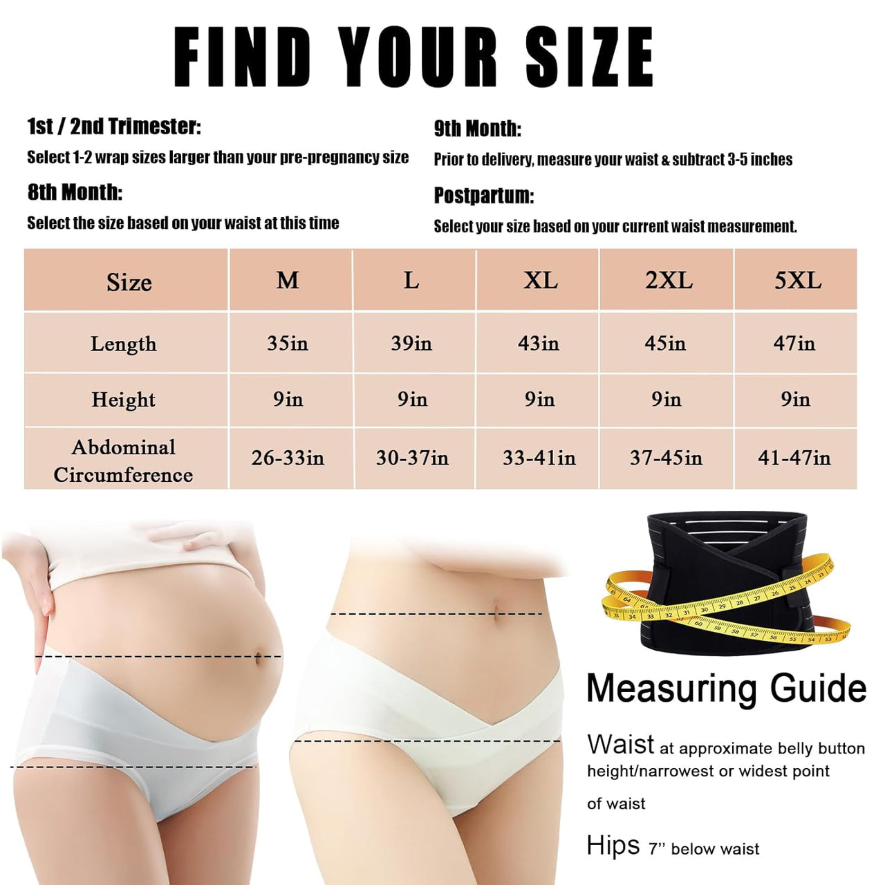 Elastic Postpartum Belly Wrap, Breathable Abdominal Binder, Skin Friendly Post Partum Belly Band, Body Slimming C Section Postpartum Belly Wrap (Black, XX-Large)