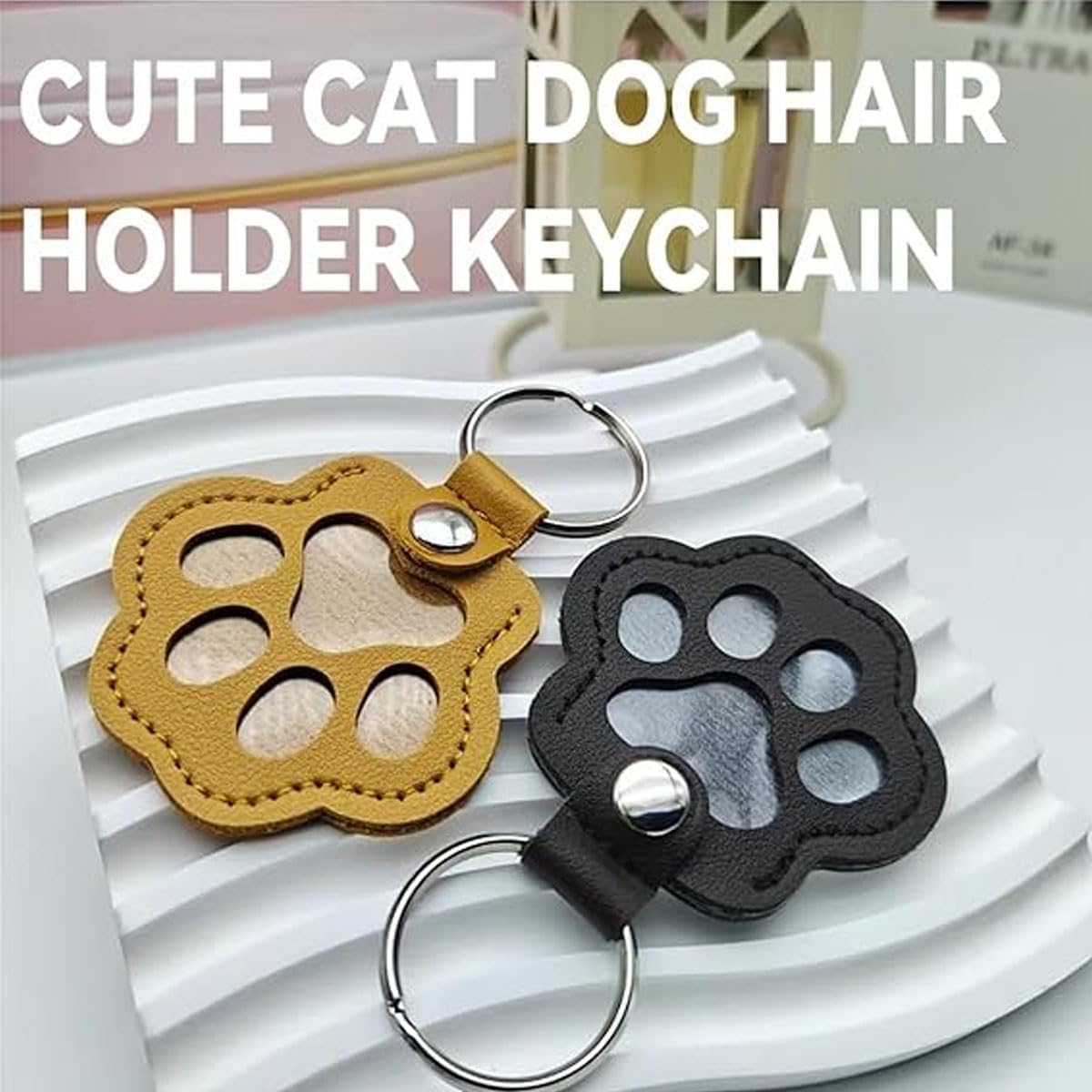 3pcs Leather Pet Memorial Keychain,Dog Hair Collector Keychain,Cat Paw Shaped Pet Memorial Gifts for Pet Parent (3PCS)