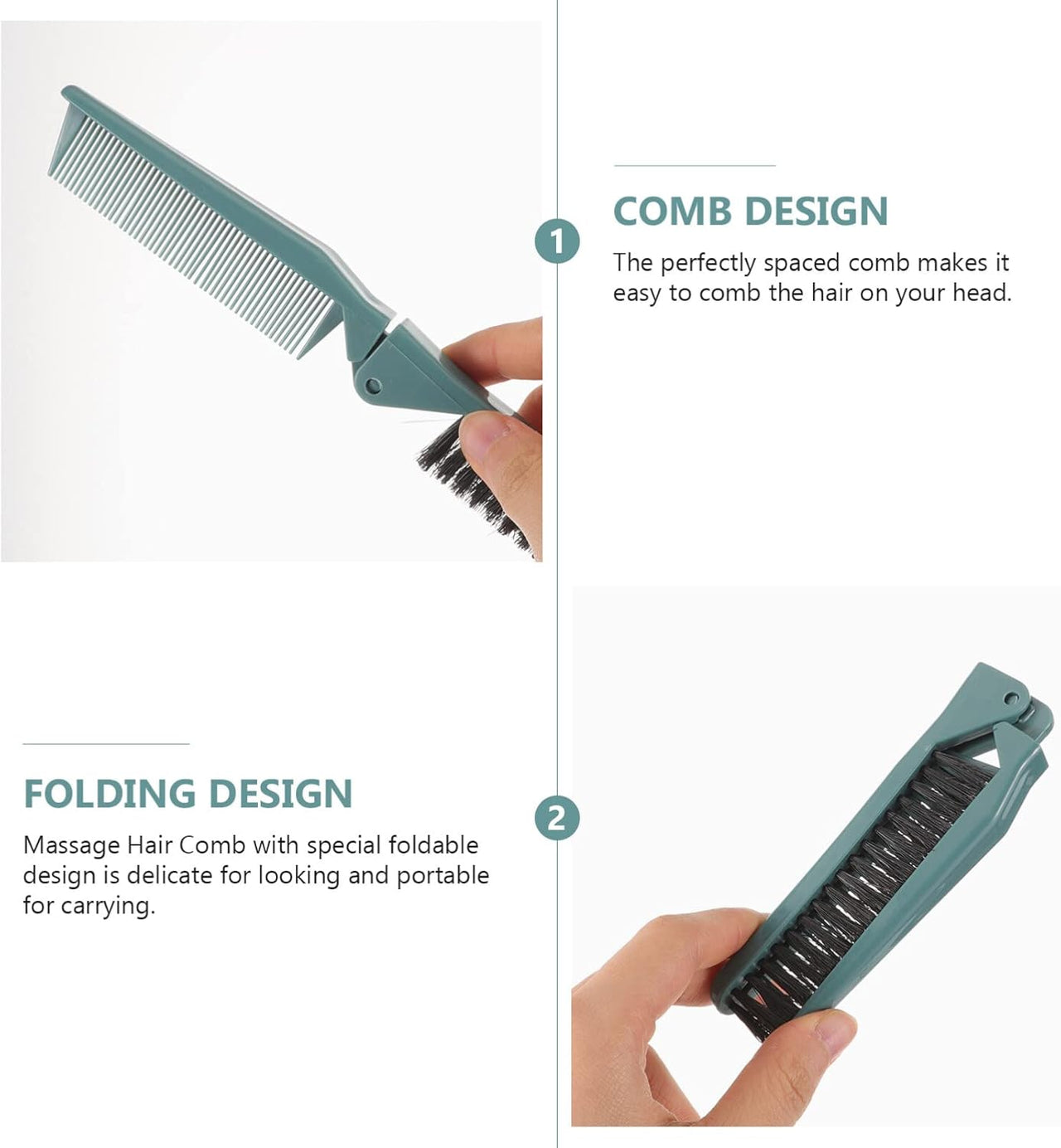 2Pcs Small Double Folding Hair Brush： Hair Styling Salon Brush Comb Folding Comb Double Use Comb for Curly And Straight Hair