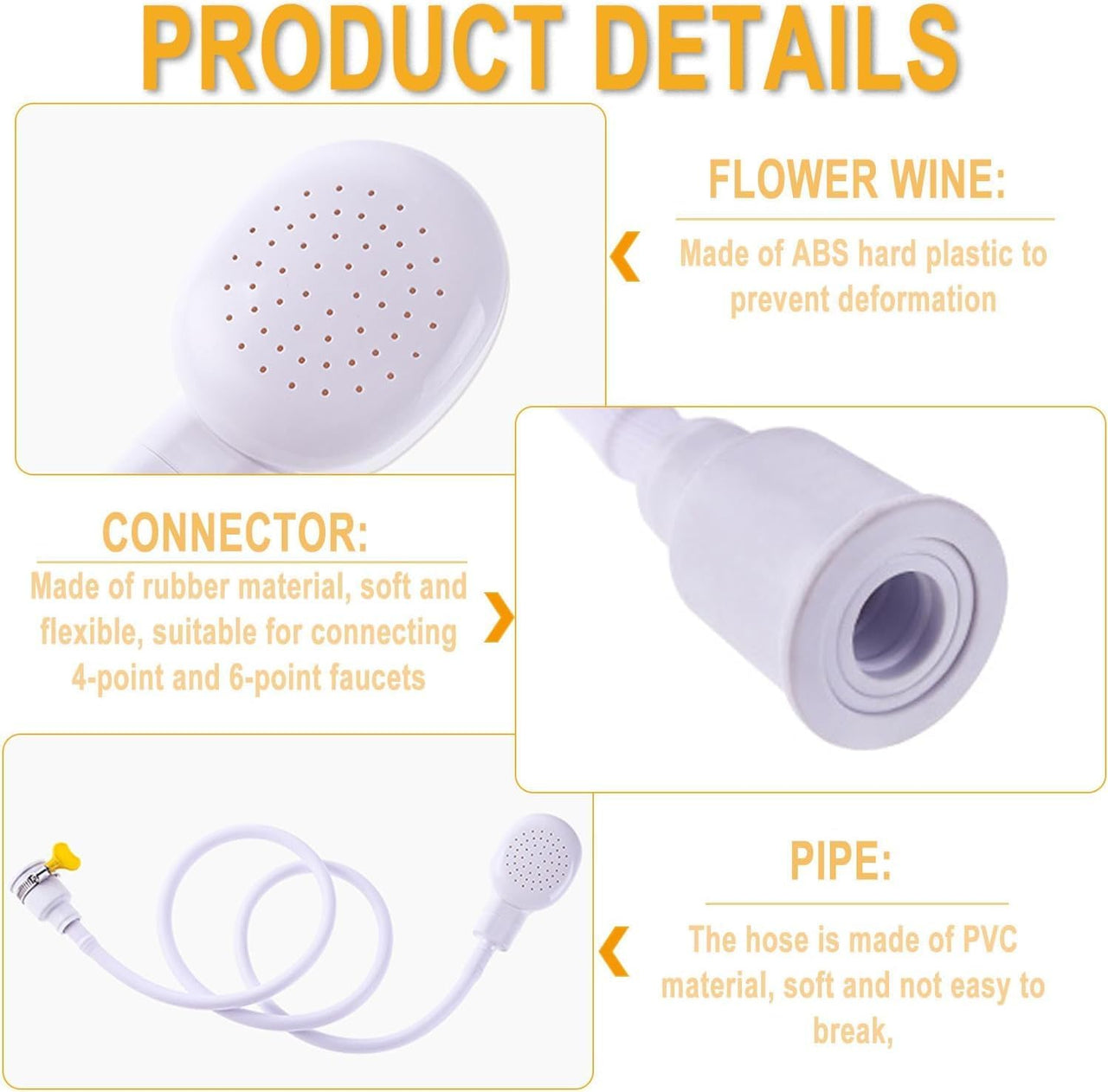 Portable Rubber Hose Spray, 1.3 Meters Pet Shower Sprayer Hand Held Hose,Hose Bath Tub Sink Spray Attachment for Washing Hair Pet Shower