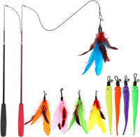 Thumbnail for Huidcom Cat Feather Toy Retractable Cat Toys Wand with 2 Wands & 9 Assorted Teaser Refills Interactive Feather Teaser Wand Toy with Bell for Kitten Or Cat Having Fun Exerciser Playing