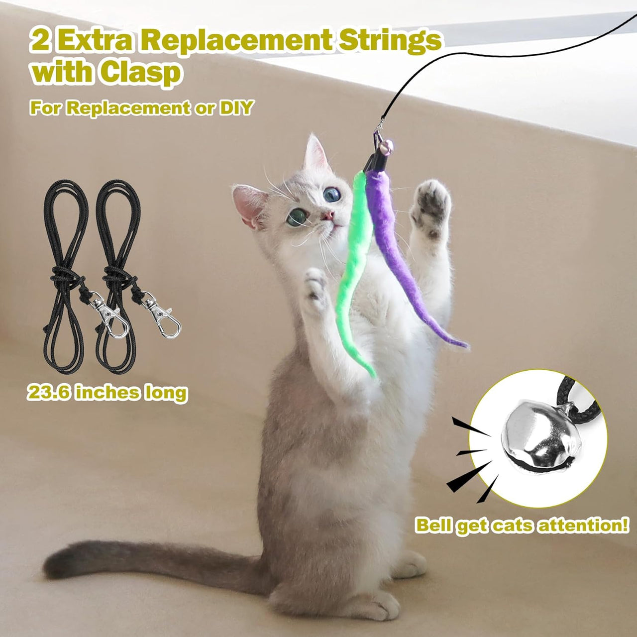 Huidcom Cat Feather Toy Retractable Cat Toys Wand with 2 Wands & 9 Assorted Teaser Refills Interactive Feather Teaser Wand Toy with Bell for Kitten Or Cat Having Fun Exerciser Playing