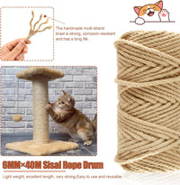 Thumbnail for 50M Sisal Rope for Cat Scratchers, Cat Scratching Sisal Rope 6mm Natural Jute Hemp Rope, Ideal for Replace Scratching Post, Repair Cat Tree, DIY Projects