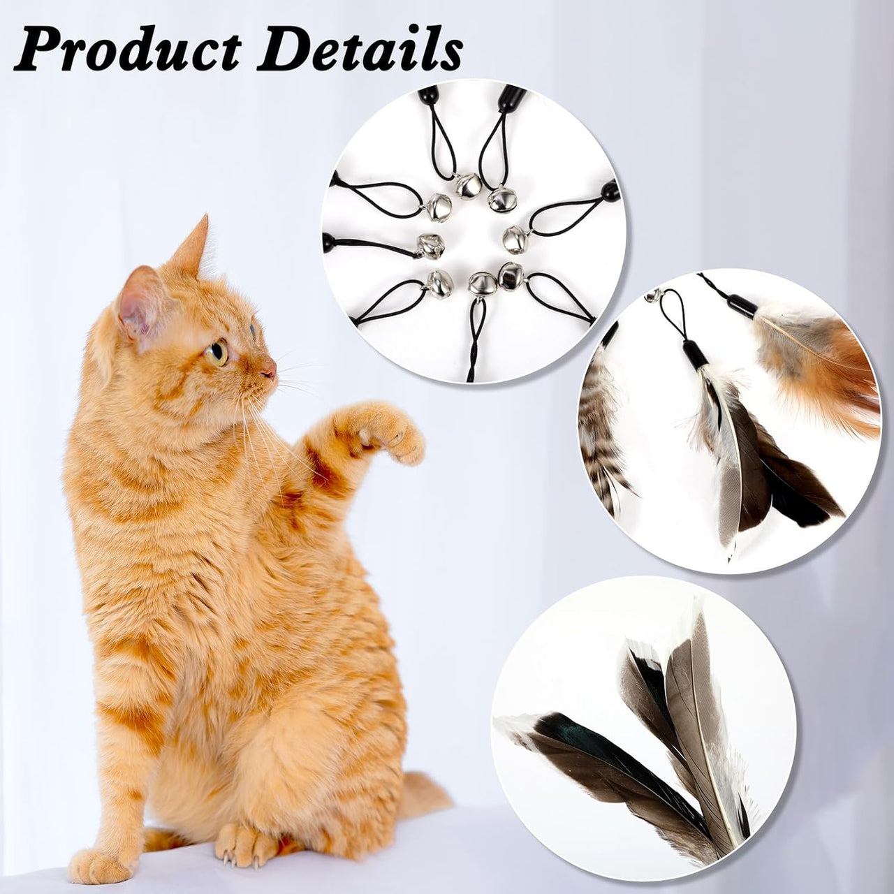 8 Pcs Cat Feather Toys with Bells, Feather Teaser Cat Toy, Replacement Feather Refills with Bells, Exerciser Playing Toy for Kitten or cat