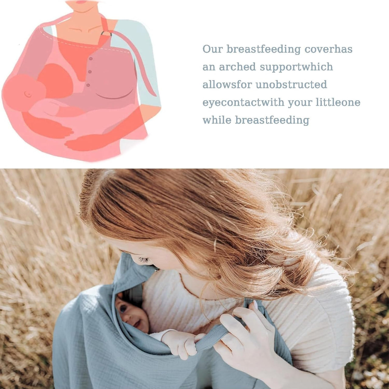 Nursing Cover for Breastfeeding, 100% Cotton Baby Car Seat Canopy & Stroller Cover with Adjustable Hoop, Lightweight & Breathable for Moms