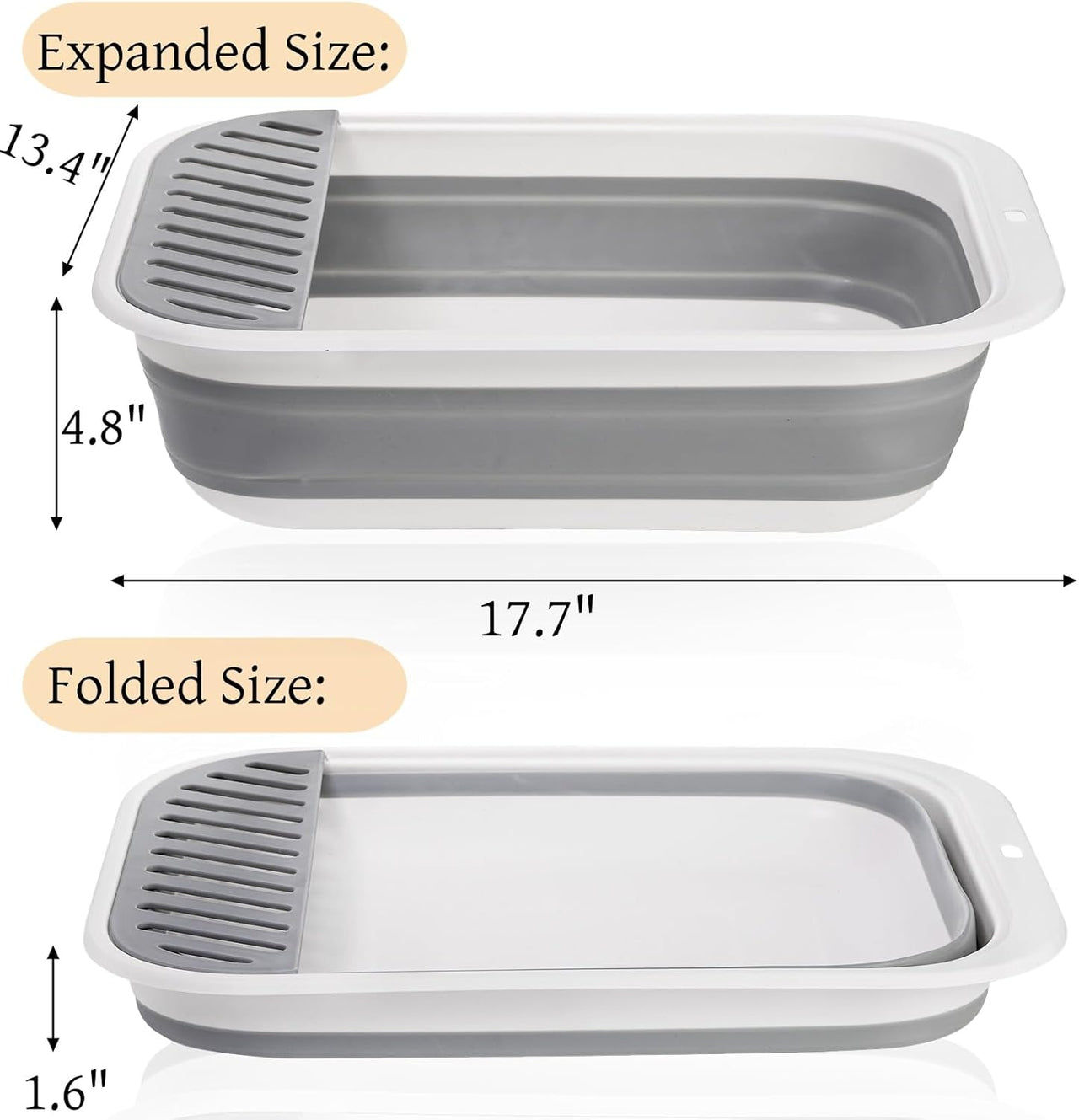 Collapsible Small Cat Litter Box, 17.7'' Open Foldable Kittens Potty with Scoop, Shallow Anti Splash Travel Toilet, Semi Enclosed Height Adjustable Sides Pan for Sick Frail Grey