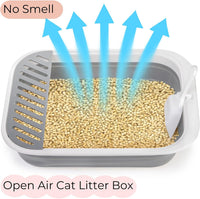 Thumbnail for Collapsible Small Cat Litter Box, 17.7'' Open Foldable Kittens Potty with Scoop, Shallow Anti Splash Travel Toilet, Semi Enclosed Height Adjustable Sides Pan for Sick Frail Grey