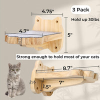 Thumbnail for 3 Pack Wood Cat Wall Steps, Mounted Cats Shelves with Non Slip Felt Mat, Floating Kittens Furniture Shelf, Perches Tree for Adult Climbing, Jumping, Lounging, Holds up 30lbs
