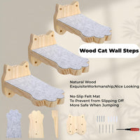 Thumbnail for 3 Pack Wood Cat Wall Steps, Mounted Cats Shelves with Non Slip Felt Mat, Floating Kittens Furniture Shelf, Perches Tree for Adult Climbing, Jumping, Lounging, Holds up 30lbs