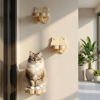 Thumbnail for 3 Pack Wood Cat Wall Steps, Mounted Cats Shelves with Non Slip Felt Mat, Floating Kittens Furniture Shelf, Perches Tree for Adult Climbing, Jumping, Lounging, Holds up 30lbs